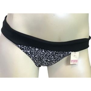Victoria's Secret PINK Black White Yellow Composition Banded Itsy Swim Bottom S